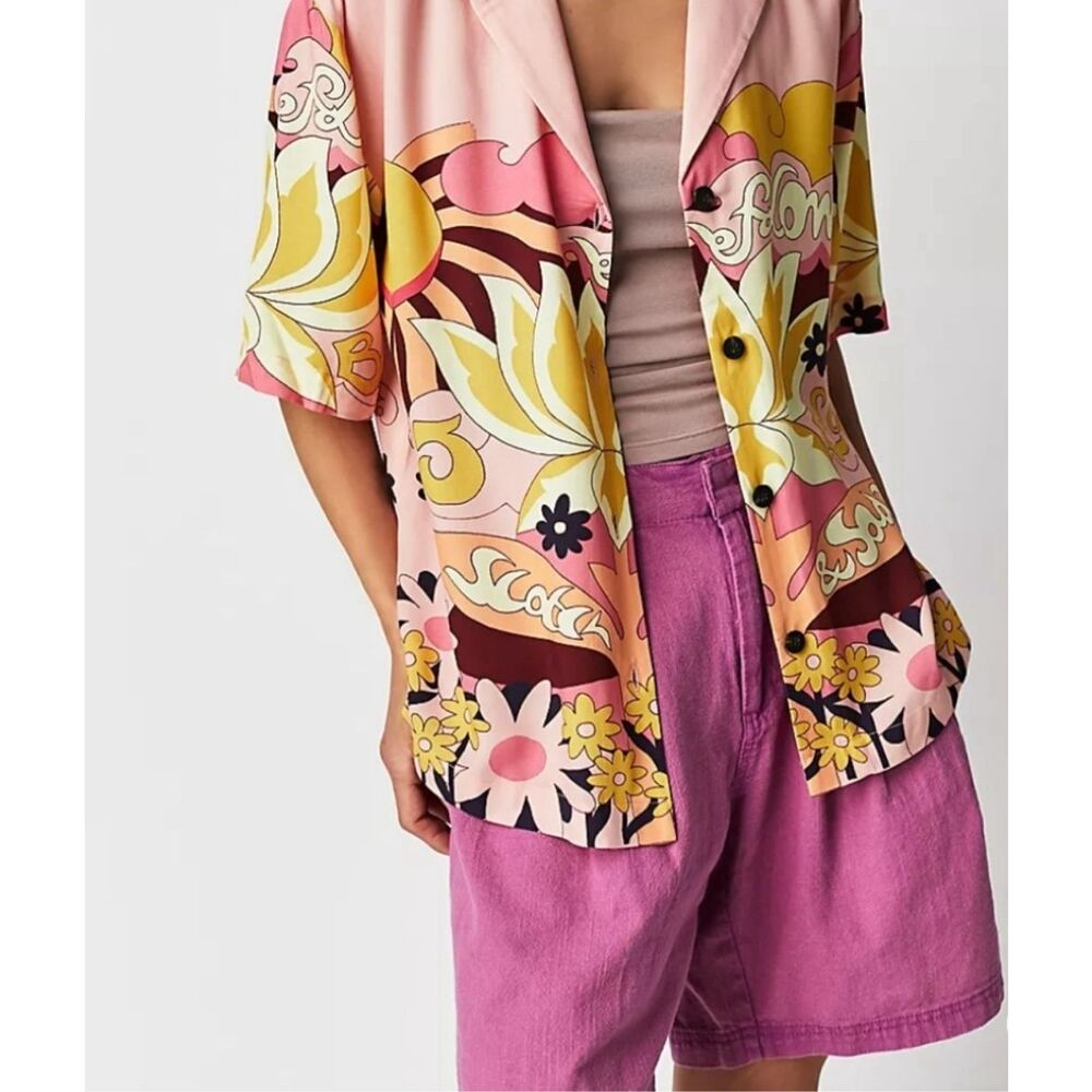 Free People Say So Trouser Shorts Women 8 Purple Pink Summer Bloom Cotton New - Picture 13 of 13